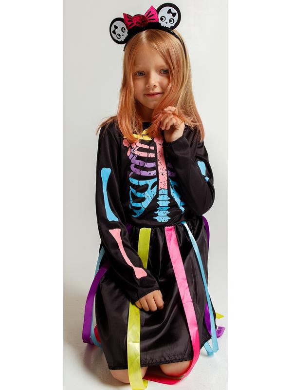Карнавальный набор «Радужный скелетик», платье и ободок, р. S