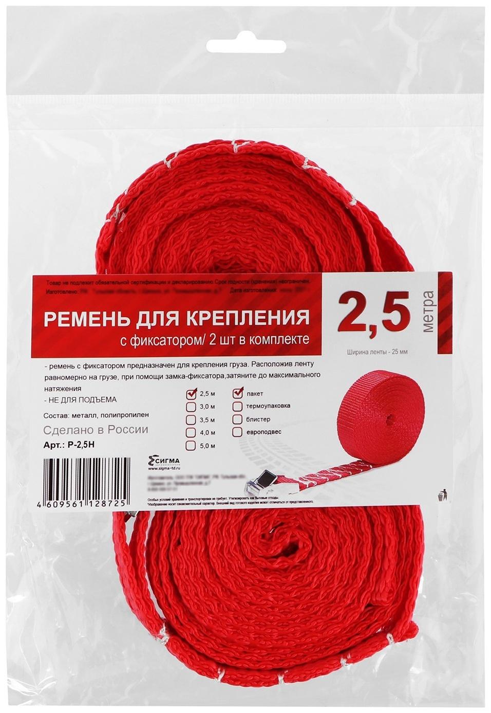 Ремень для крепления груза с фиксатором, 2.5 м, 2 шт