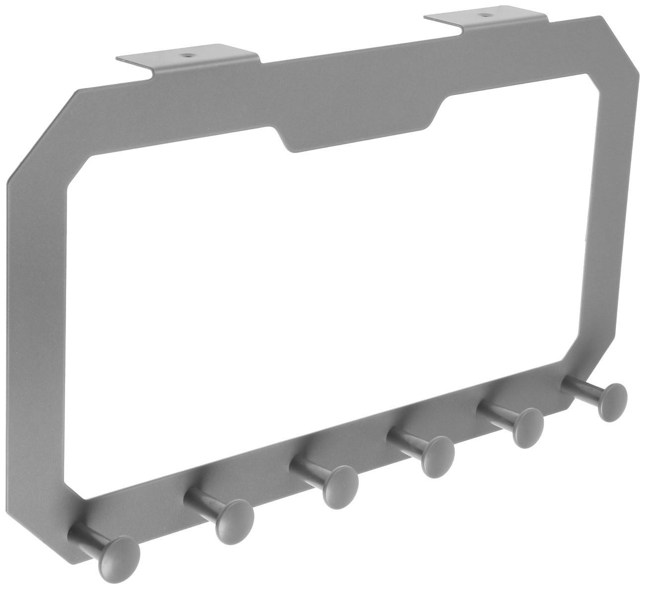 Вешалка на дверь ТУНДРА, 6 крючков, самоклеющаяся, цвет серый