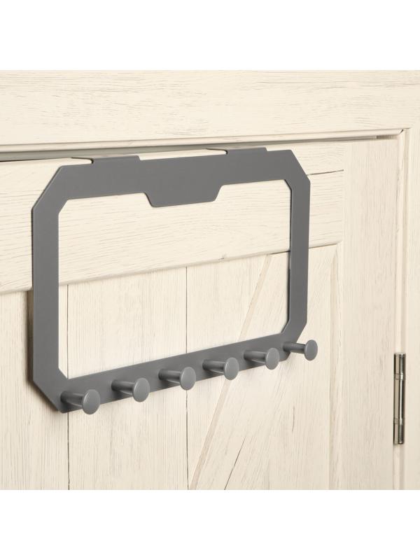 Вешалка на дверь ТУНДРА, 6 крючков, самоклеющаяся, цвет серый