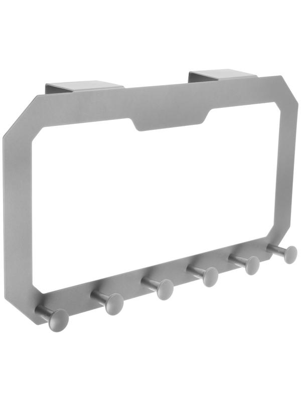 Вешалка на дверь ТУНДРА , 6 крючков, накидная, цвет серый