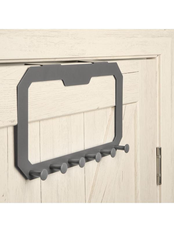 Вешалка на дверь ТУНДРА , 6 крючков, накидная, цвет серый