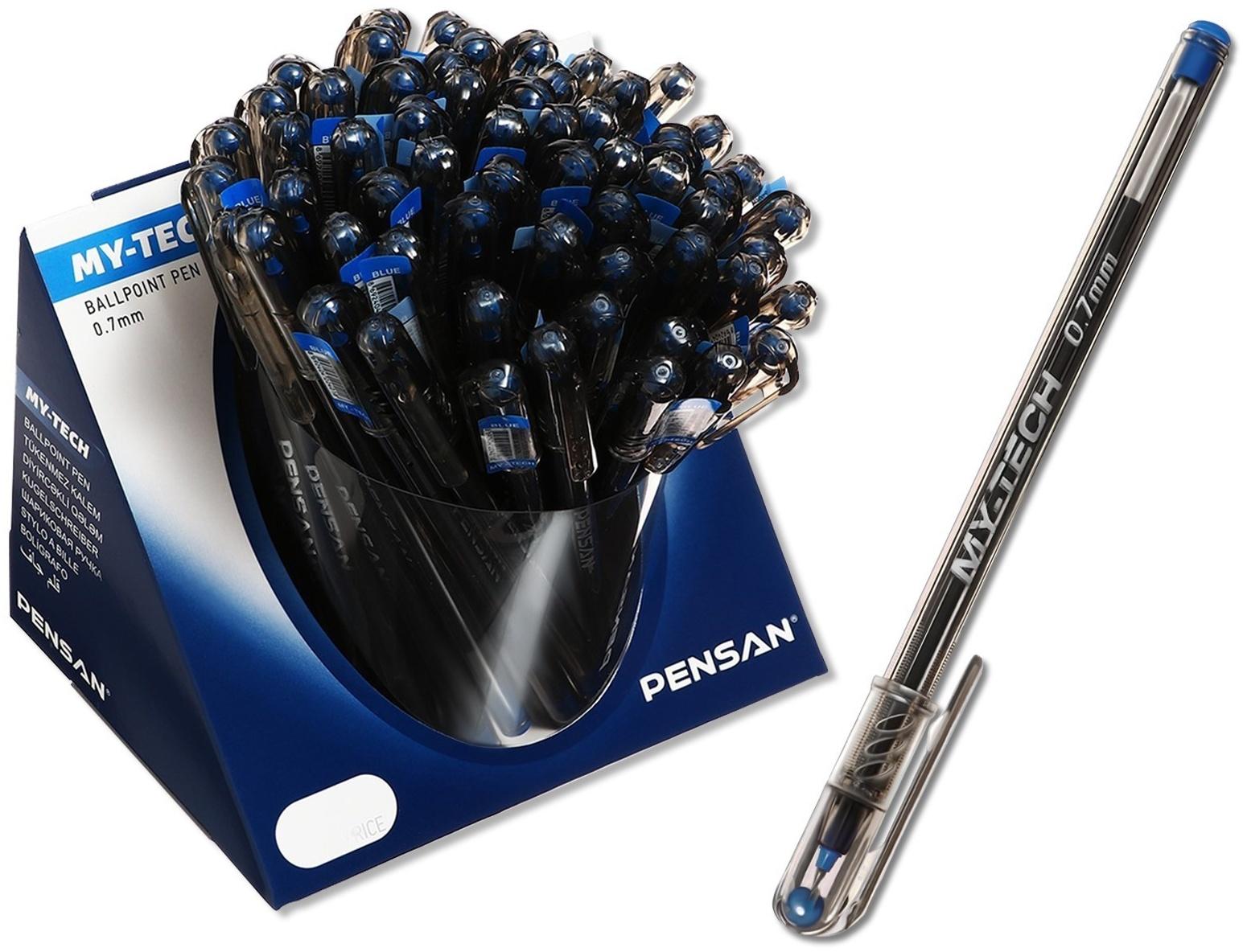 Ручка шариковая масляная Pensan My-Tech, узел-игла 0.7 мм, чернила синие + дисплей