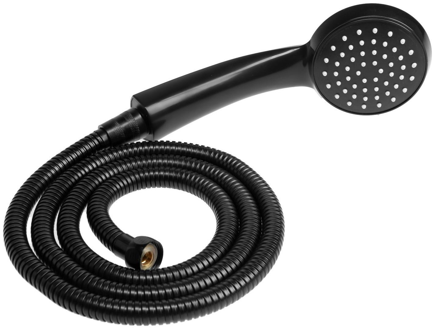 Набор для душа ZEIN Z2707, шланг 150 см, гайки металл, втулка латунь, лейка 1 режим, черный 941765