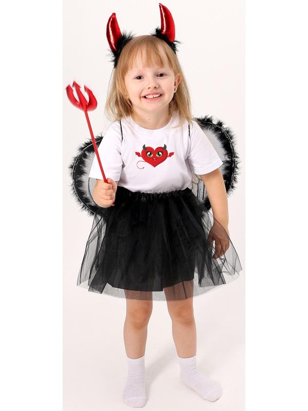 Карнавальный набор «Дьяволёнок»: футболка, юбка, ободок, крылья, жезл, рост 98–110 см