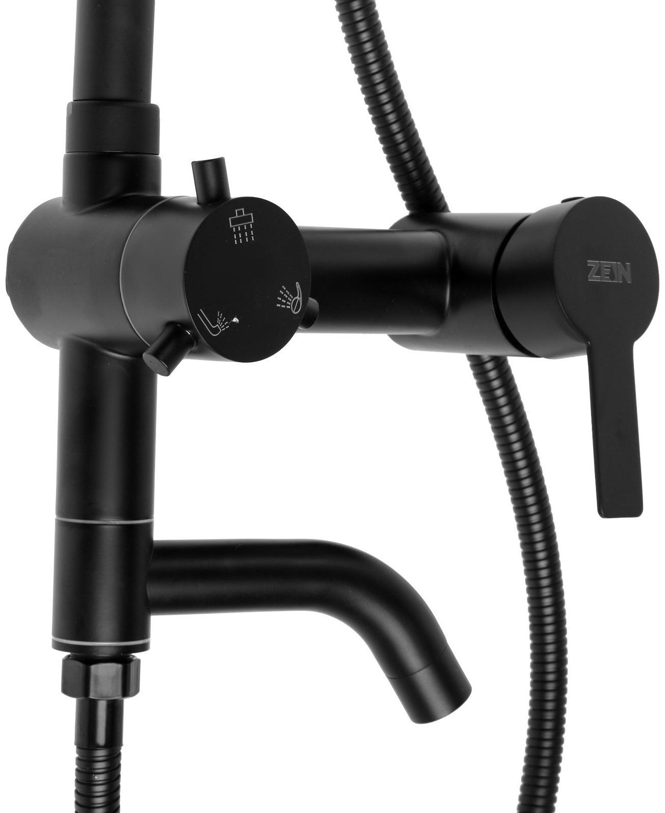 Душевая система ZEIN ZS-65BL, смеситель, троп. и ручная лейка квадрат, нерж. сталь, черный