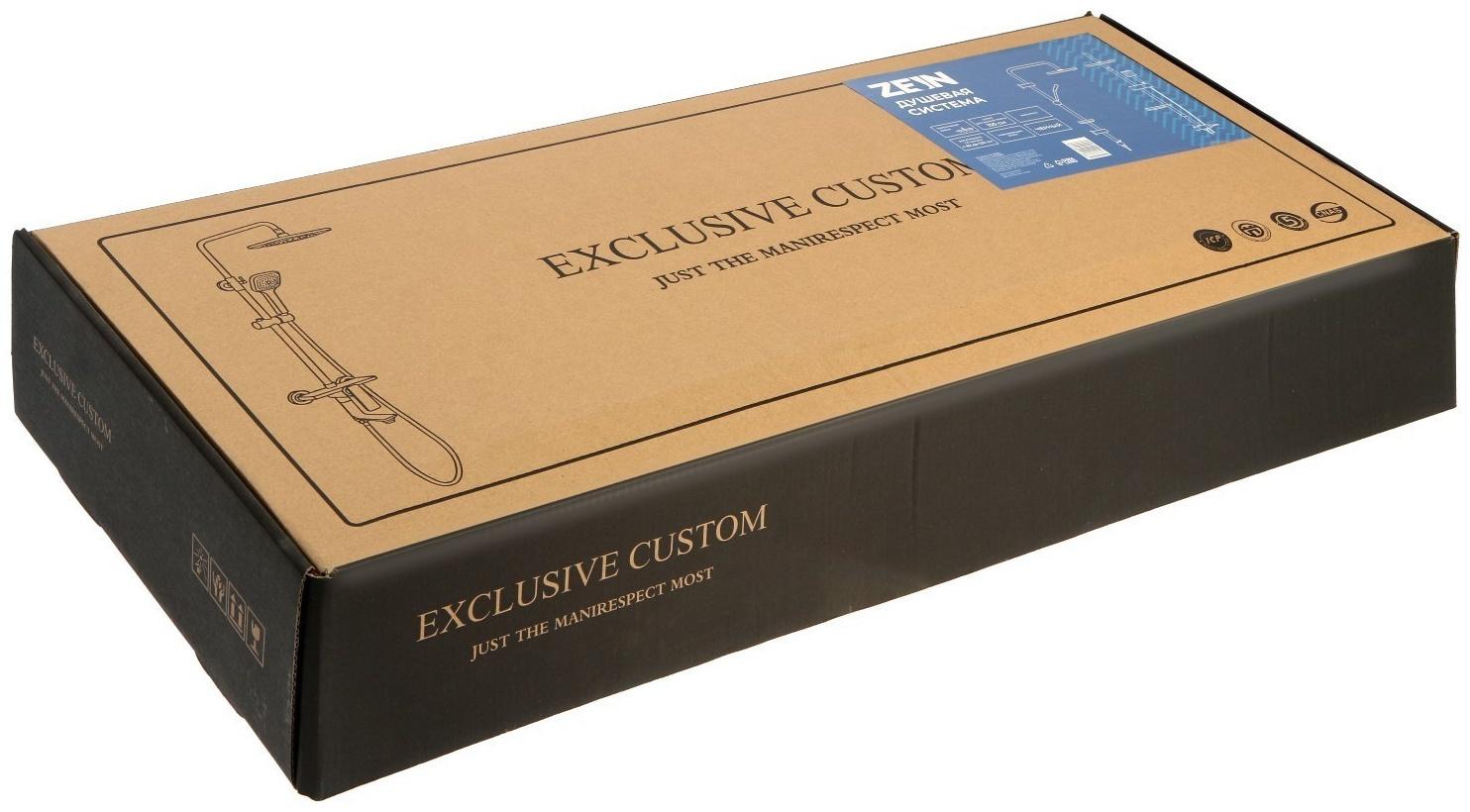 Душевая система ZEIN ZS-65BL, смеситель, троп. и ручная лейка квадрат, нерж. сталь, черный