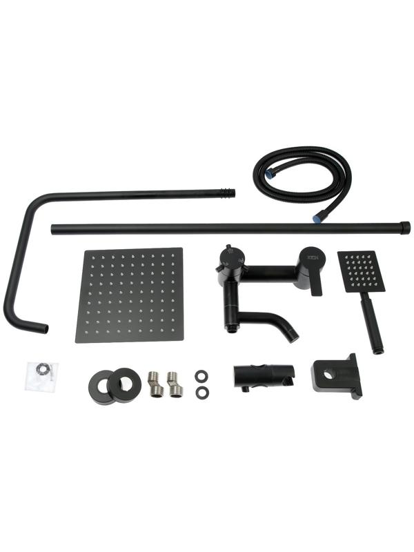 Душевая система ZEIN ZS-65BL, смеситель, троп. и ручная лейка квадрат, нерж. сталь, черный