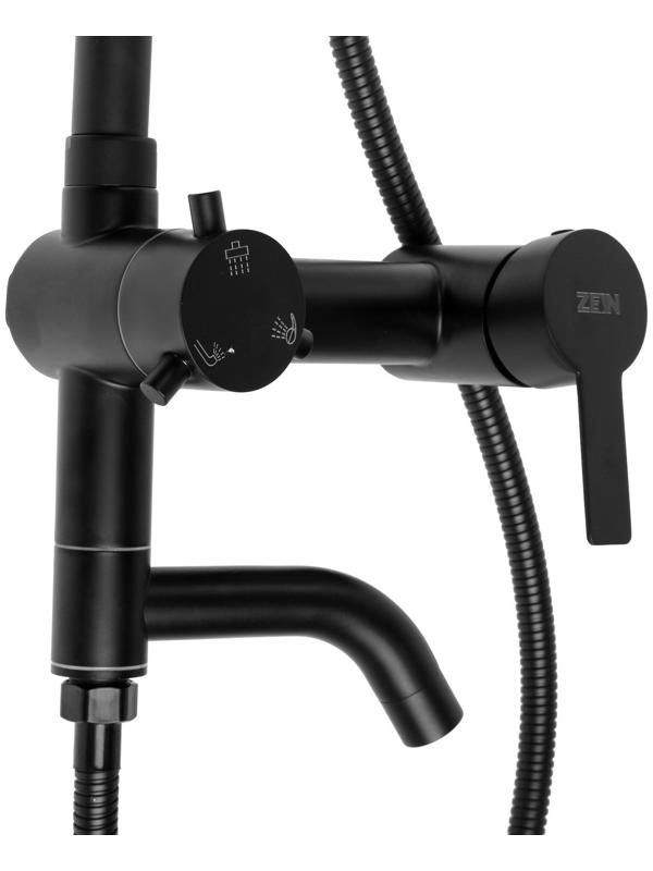 Душевая система ZEIN ZS-65BL, смеситель, троп. и ручная лейка квадрат, нерж. сталь, черный