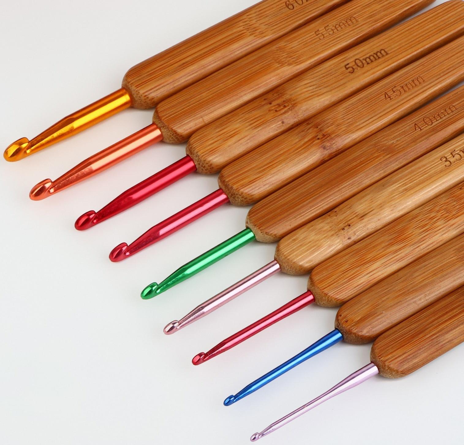 Набор крючков для вязания, с бамбуковыми ручками, d = 2-6 мм, 13,5 см, 9 шт