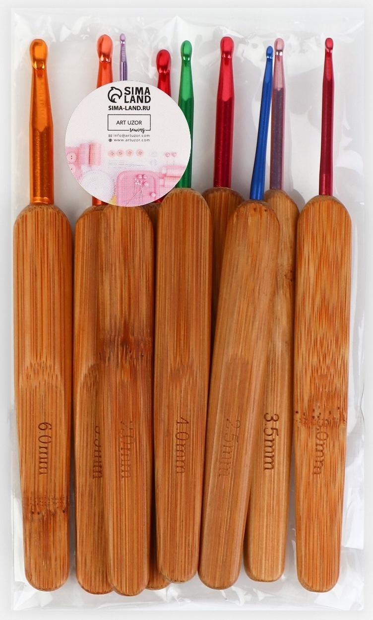 Набор крючков для вязания, с бамбуковыми ручками, d = 2-6 мм, 13,5 см, 9 шт