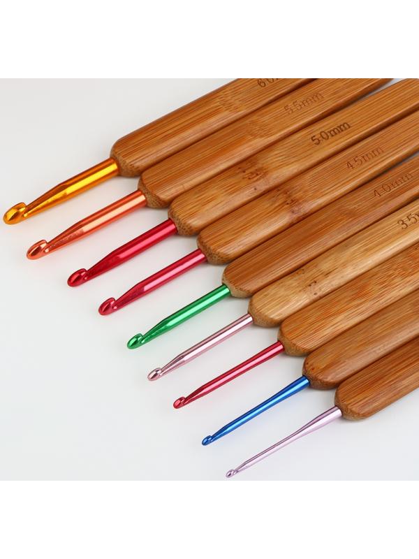 Набор крючков для вязания, с бамбуковыми ручками, d = 2-6 мм, 13,5 см, 9 шт