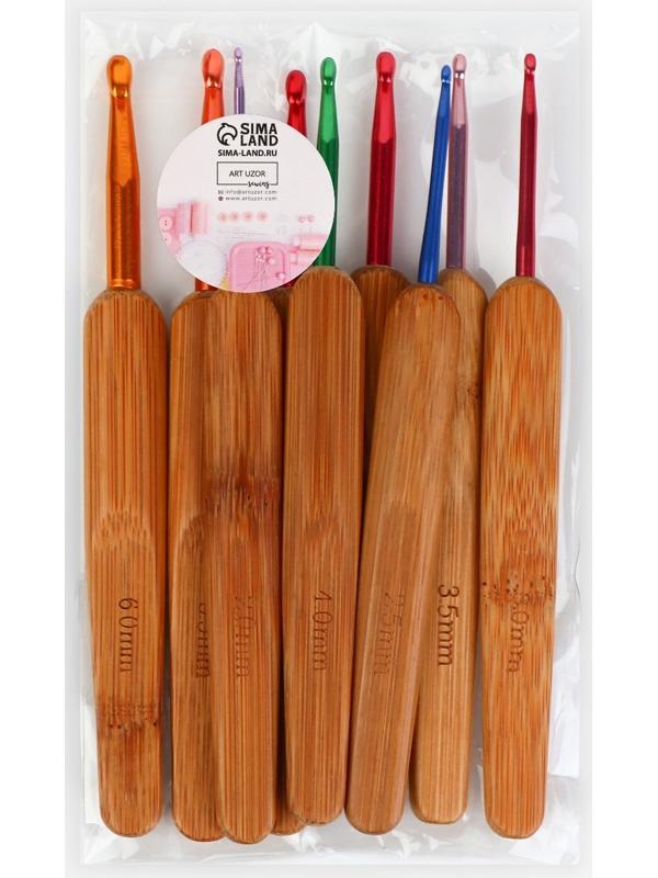 Набор крючков для вязания, с бамбуковыми ручками, d = 2-6 мм, 13,5 см, 9 шт