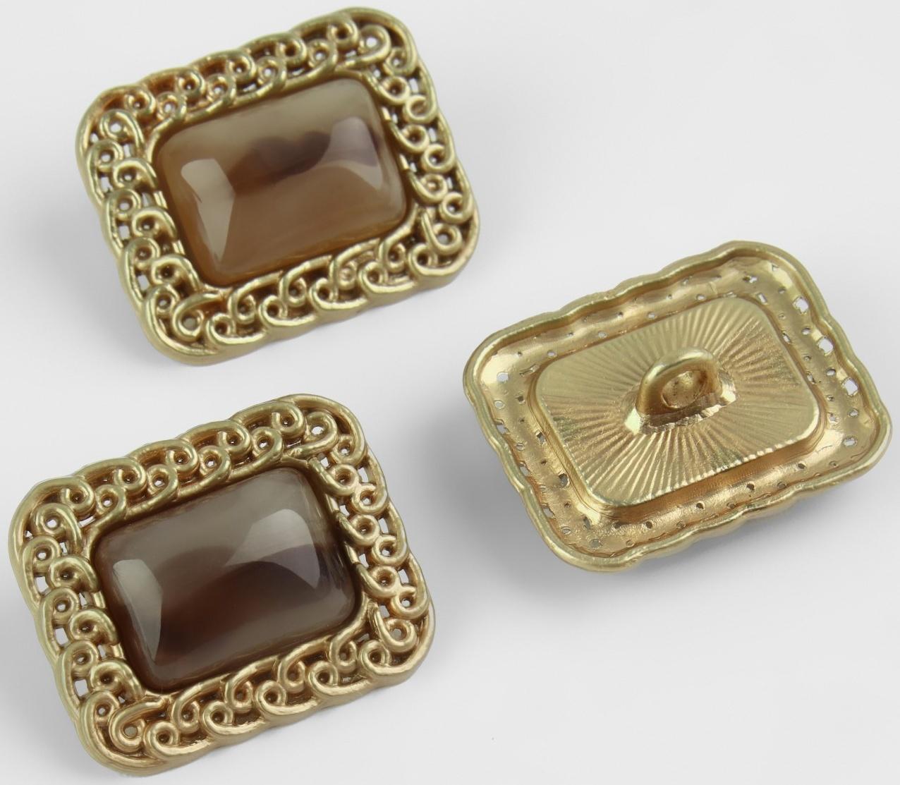 Набор металлических пуговиц на ножке, 18 × 21мм, 3 шт, цвет коричневый/золотой