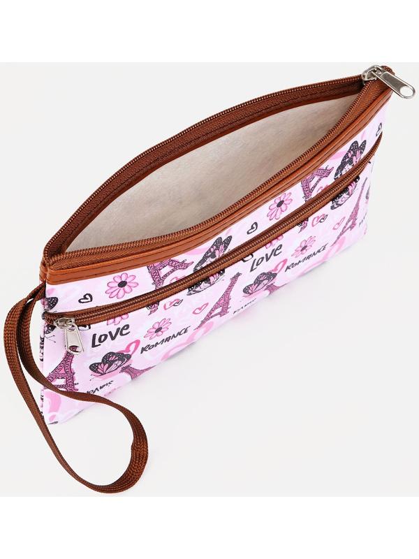 Косметичка на молнии, наружный карман, цвет розовый