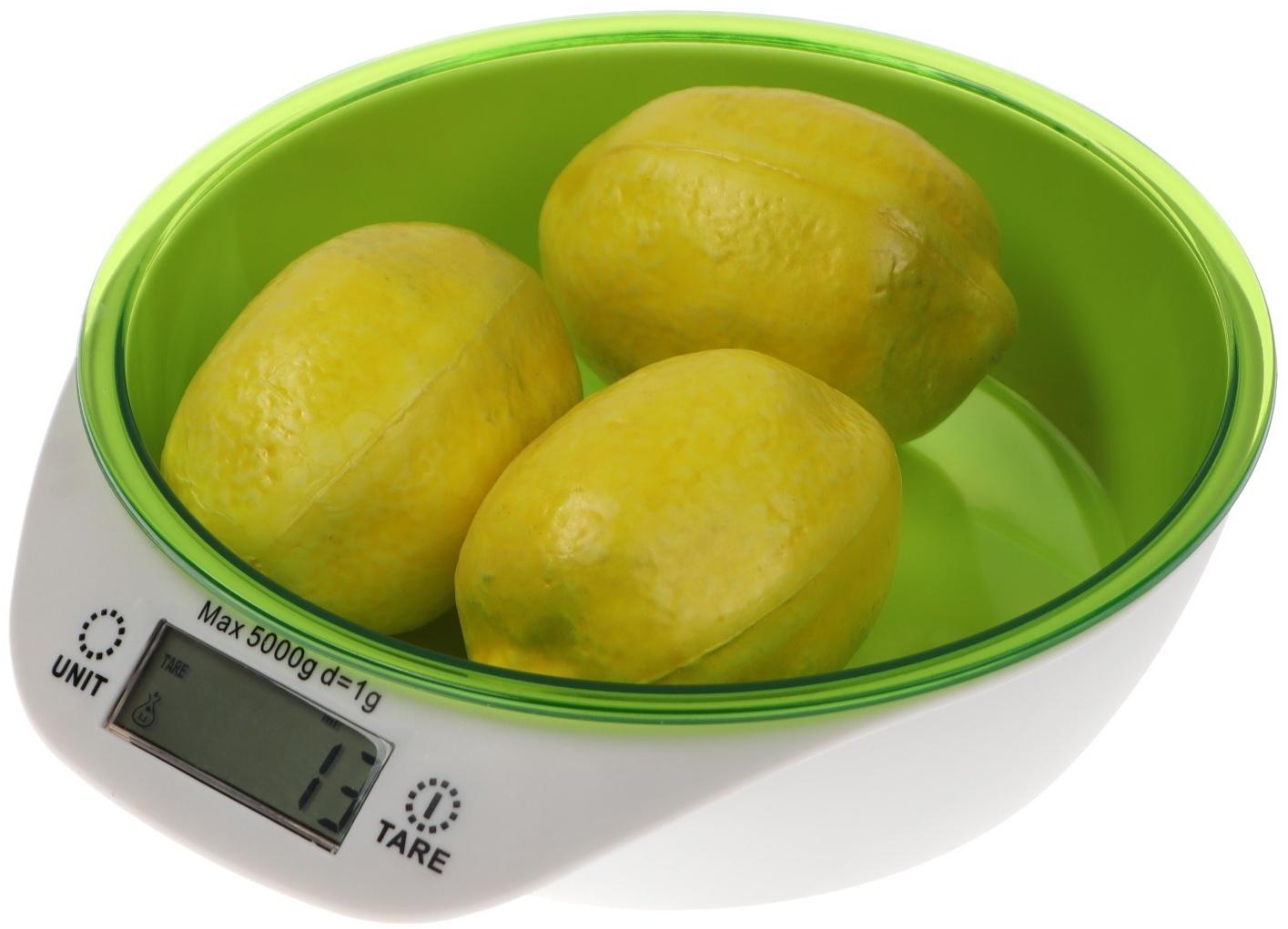 Весы кухонные Luzon LKVB-501, электронные, до 5 кг, чаша 1.3 л, зеленые