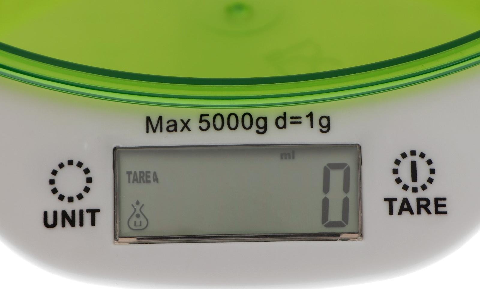 Весы кухонные Luzon LKVB-501, электронные, до 5 кг, чаша 1.3 л, зеленые