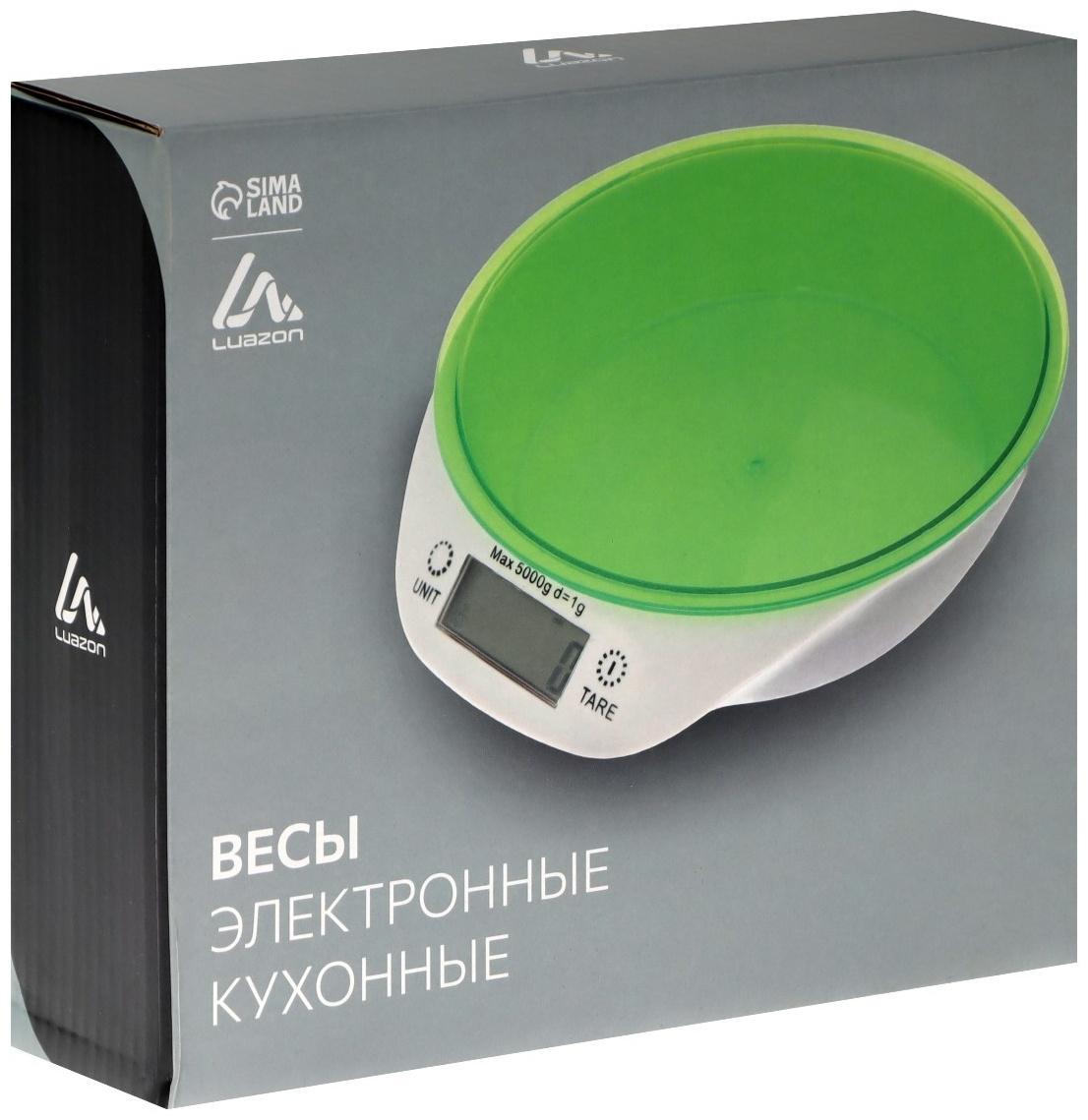 Весы кухонные Luzon LKVB-501, электронные, до 5 кг, чаша 1.3 л, зеленые