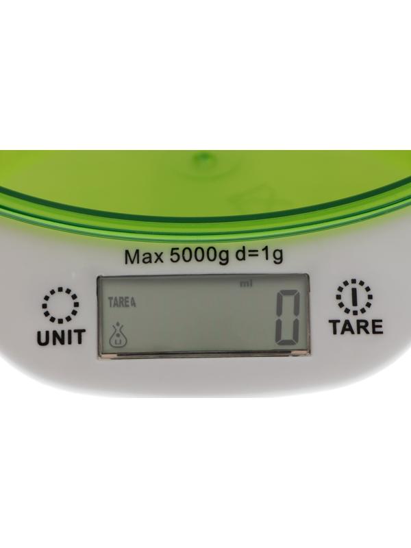 Весы кухонные Luzon LKVB-501, электронные, до 5 кг, чаша 1.3 л, зеленые