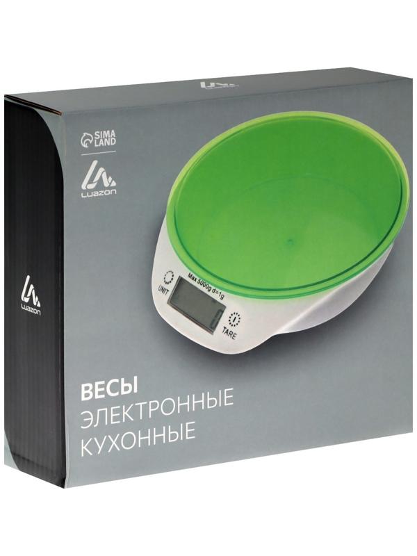 Весы кухонные Luzon LKVB-501, электронные, до 5 кг, чаша 1.3 л, зеленые