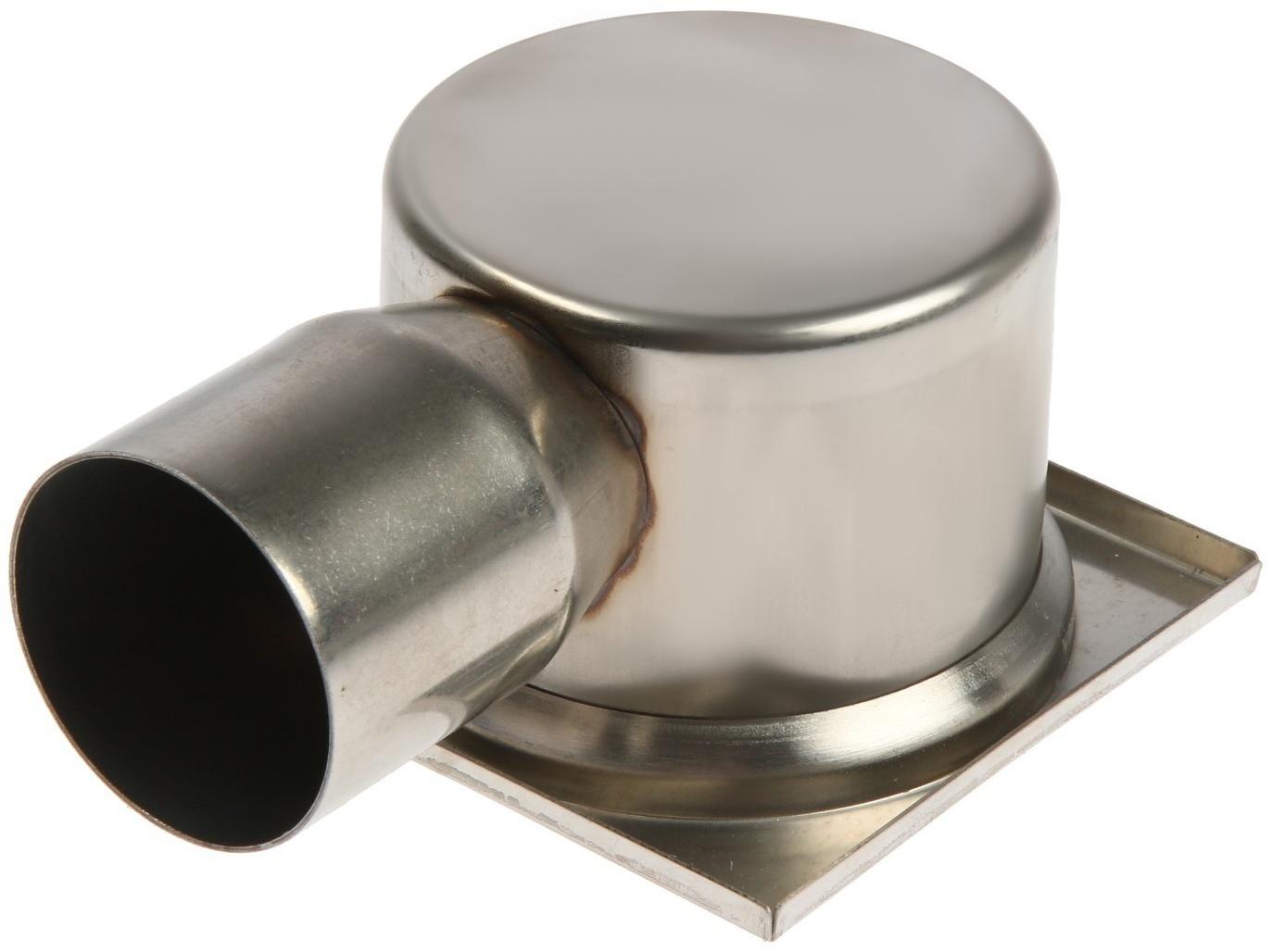 Трап ZEIN, 100х100 мм, горизонтальный, d=50 мм, угловой выпуск, нержавеющая сталь