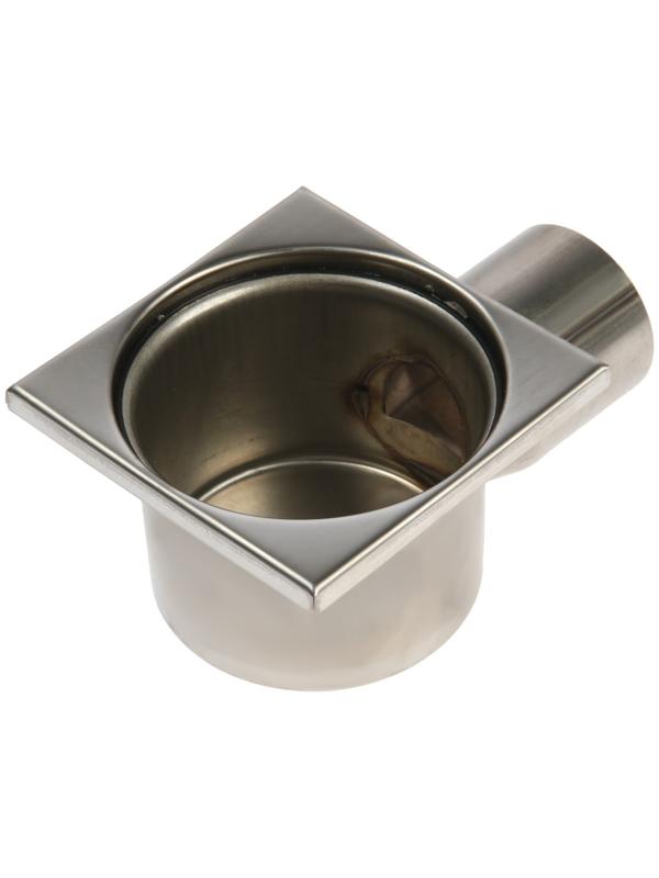 Трап ZEIN, 100х100 мм, горизонтальный, d=50 мм, угловой выпуск, нержавеющая сталь