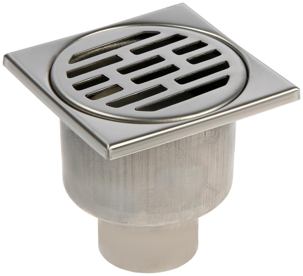 Трап ZEIN, 100х100 мм, вертикальный, d=50 мм, прямой выпуск, нержавеющая сталь