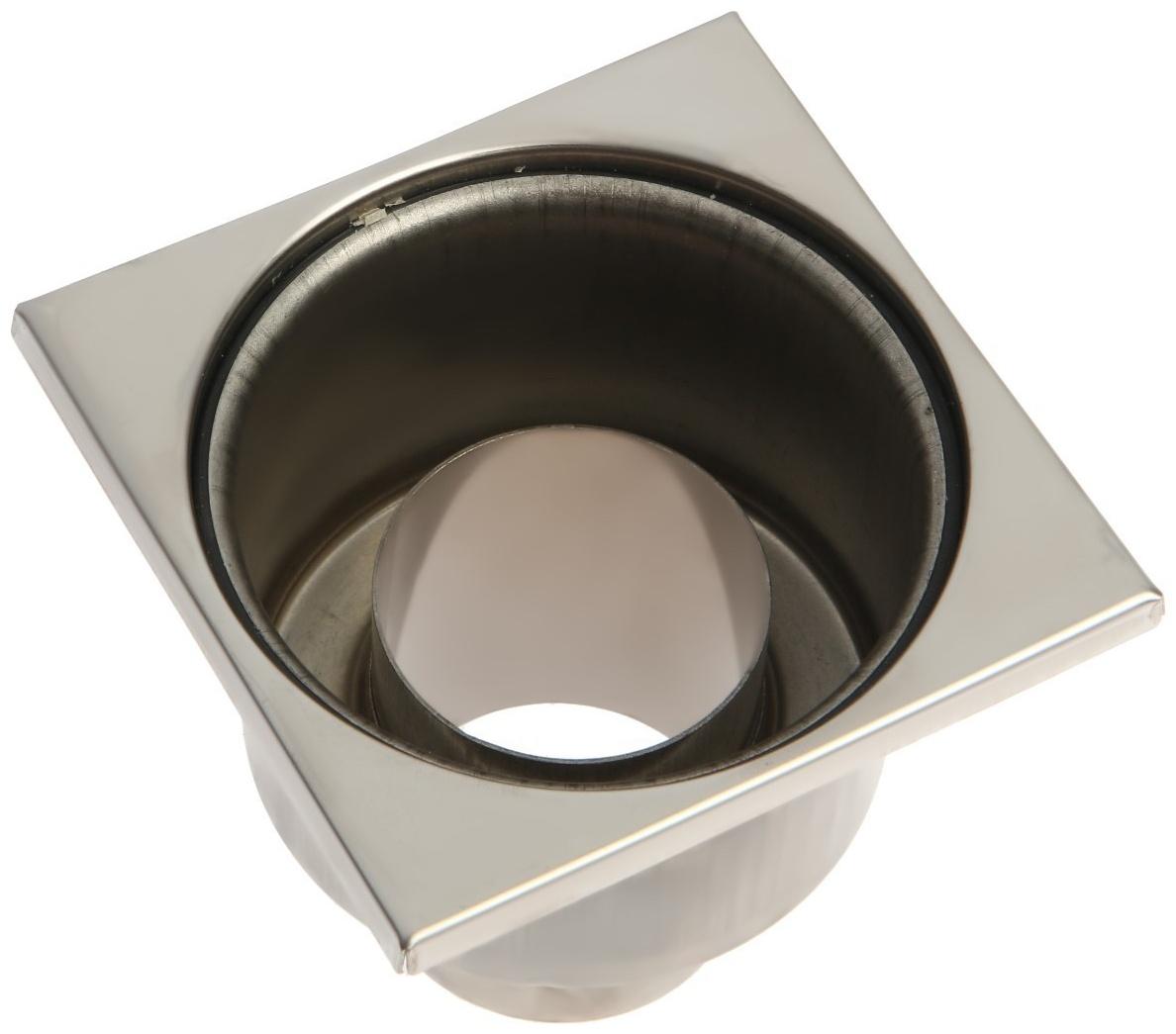 Трап ZEIN, 100х100 мм, вертикальный, d=50 мм, прямой выпуск, нержавеющая сталь