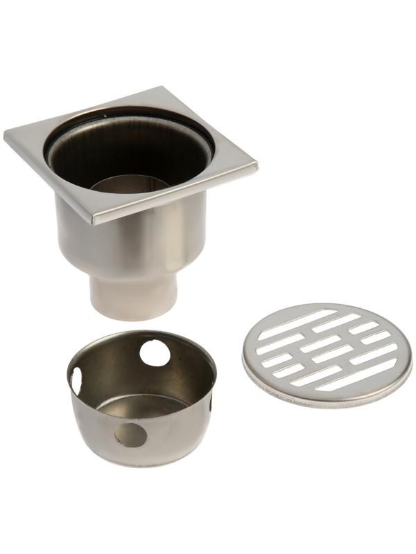 Трап ZEIN, 100х100 мм, вертикальный, d=50 мм, прямой выпуск, нержавеющая сталь