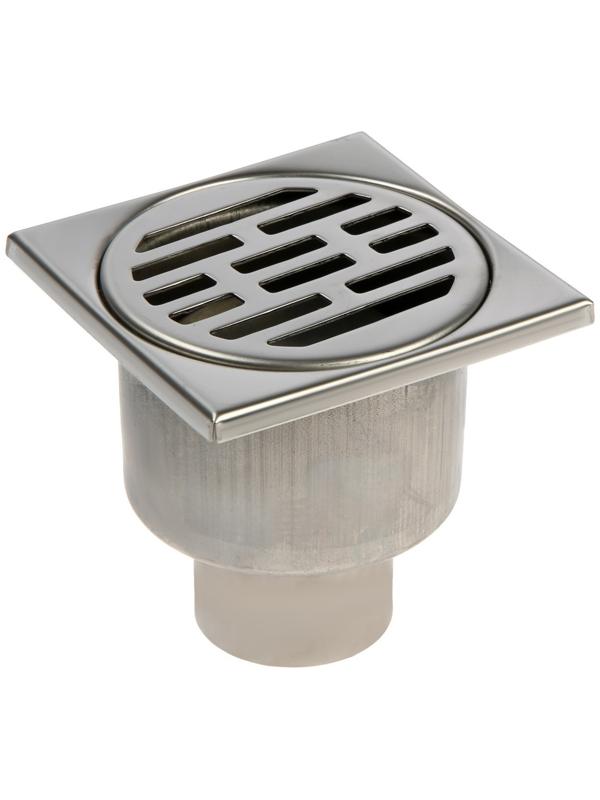 Трап ZEIN, 100х100 мм, вертикальный, d=50 мм, прямой выпуск, нержавеющая сталь