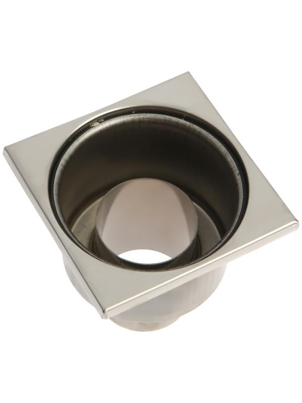 Трап ZEIN, 100х100 мм, вертикальный, d=50 мм, прямой выпуск, нержавеющая сталь