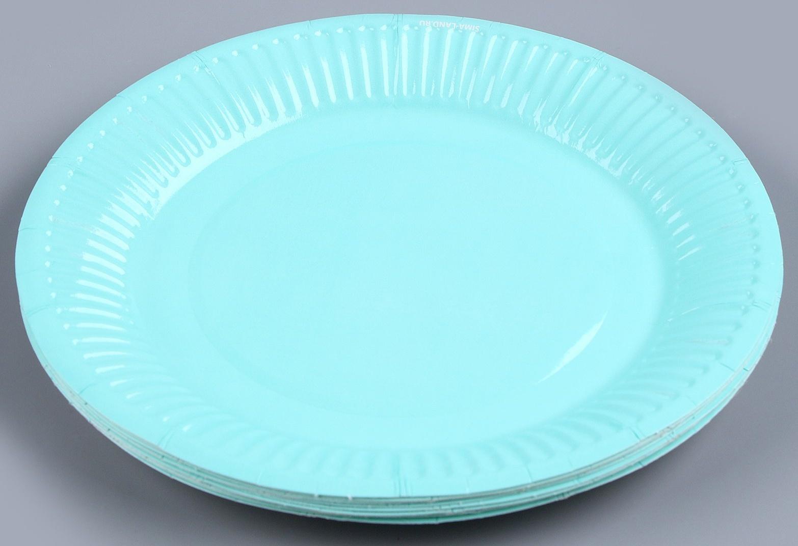 Тарелка бумажная однотонная, 18 см, мятный