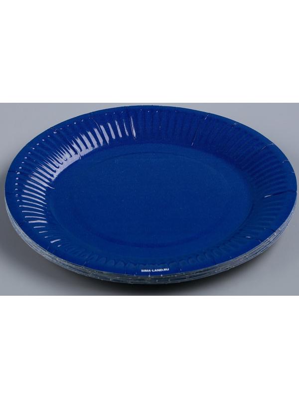 Тарелка бумажная, однотонная, 18 см, синий