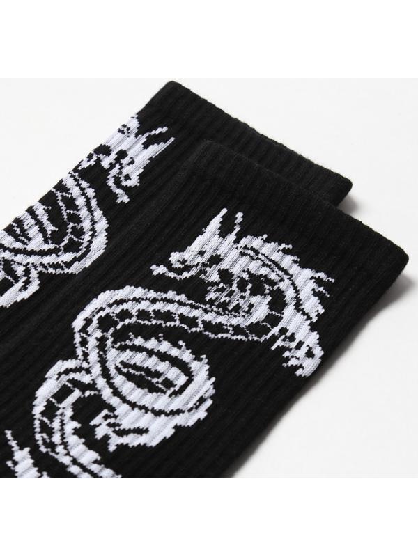 Носки, цвет черный/белый дракон, р-р 29