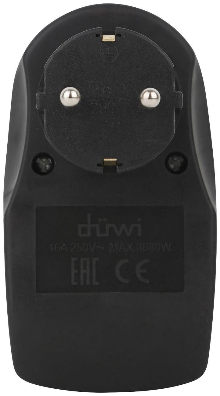 Адаптер 1 гнездо + 2 USB порта, на евро вилку, с/з, 16A, 230В, 3680Вт, IP20, черный, 27419 3