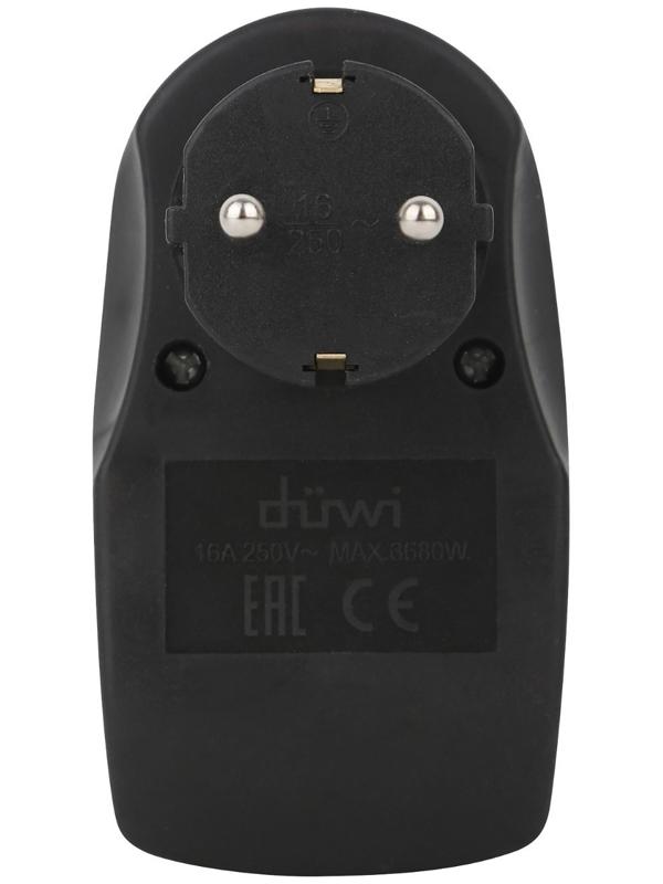Адаптер 1 гнездо + 2 USB порта, на евро вилку, с/з, 16A, 230В, 3680Вт, IP20, черный, 27419 3