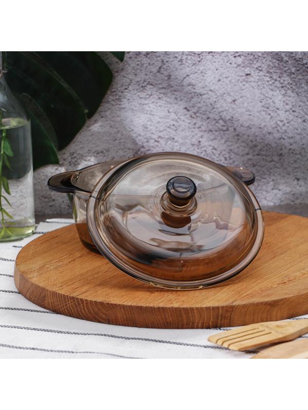 Супница стеклянная с крышкой «Дымка», 1 л, цвет коричневый