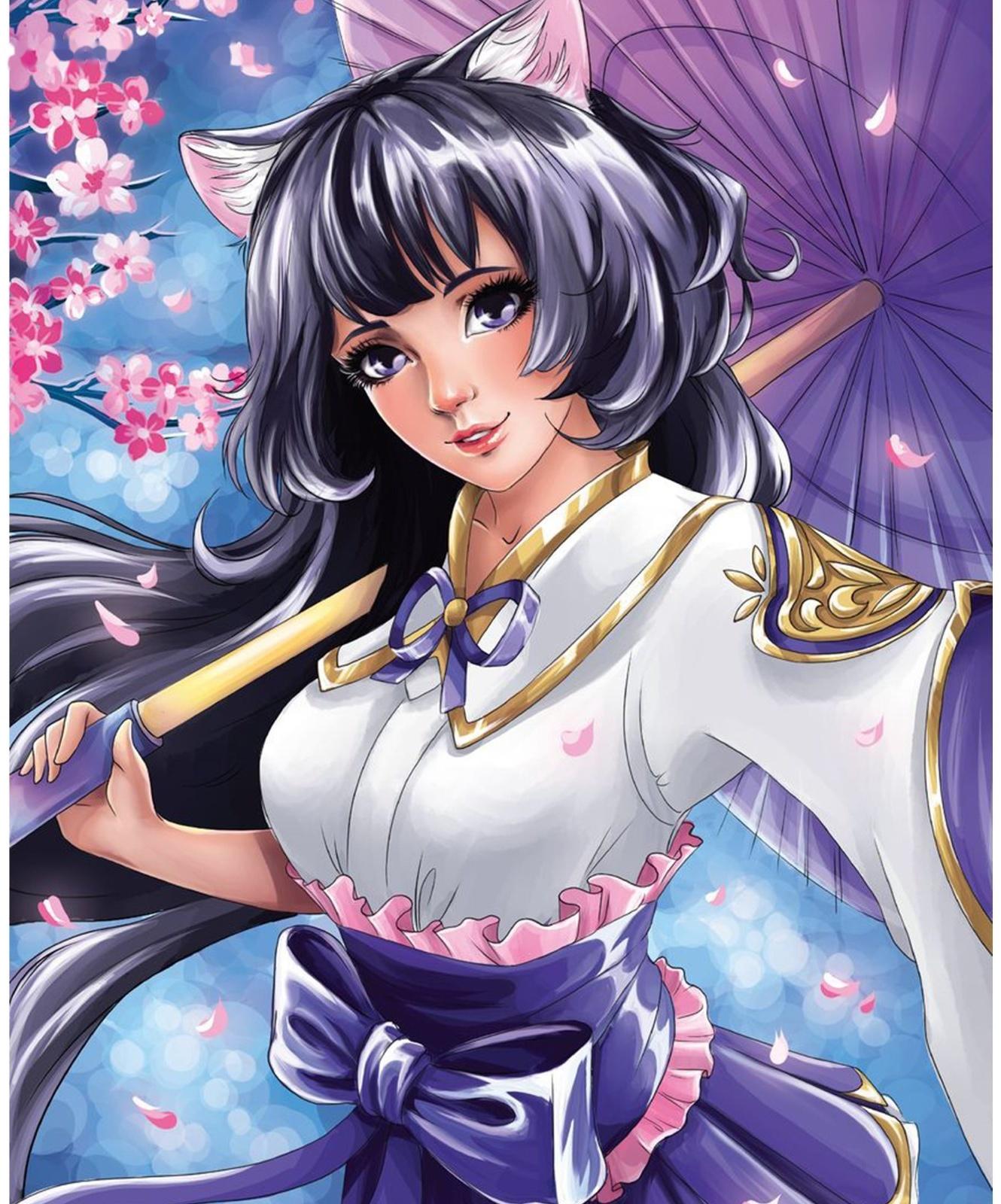 Алмазная вышивка с частичным заполнением «Девушка с зонтиком»‎, 20 х 30 см