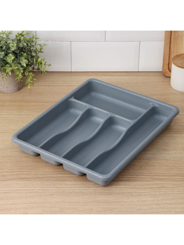 Лоток для столовых приборов, 36×29×5 см, 5 отделений, цвет серый