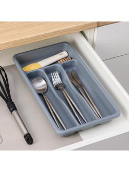 Лоток для столовых приборов, 36×20×5 см, 4 отделения, цвет серый