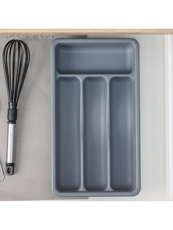 Лоток для столовых приборов, 36×20×5 см, 4 отделения, цвет серый