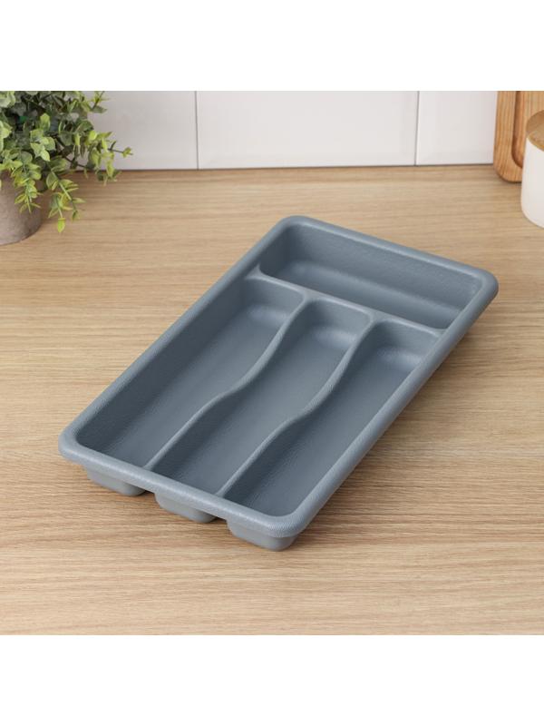 Лоток для столовых приборов, 36×20×5 см, 4 отделения, цвет серый