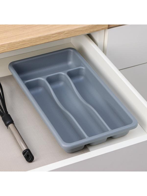 Лоток для столовых приборов, 36×20×5 см, 4 отделения, цвет серый