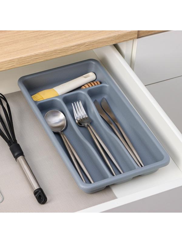 Лоток для столовых приборов, 36×20×5 см, 4 отделения, цвет серый