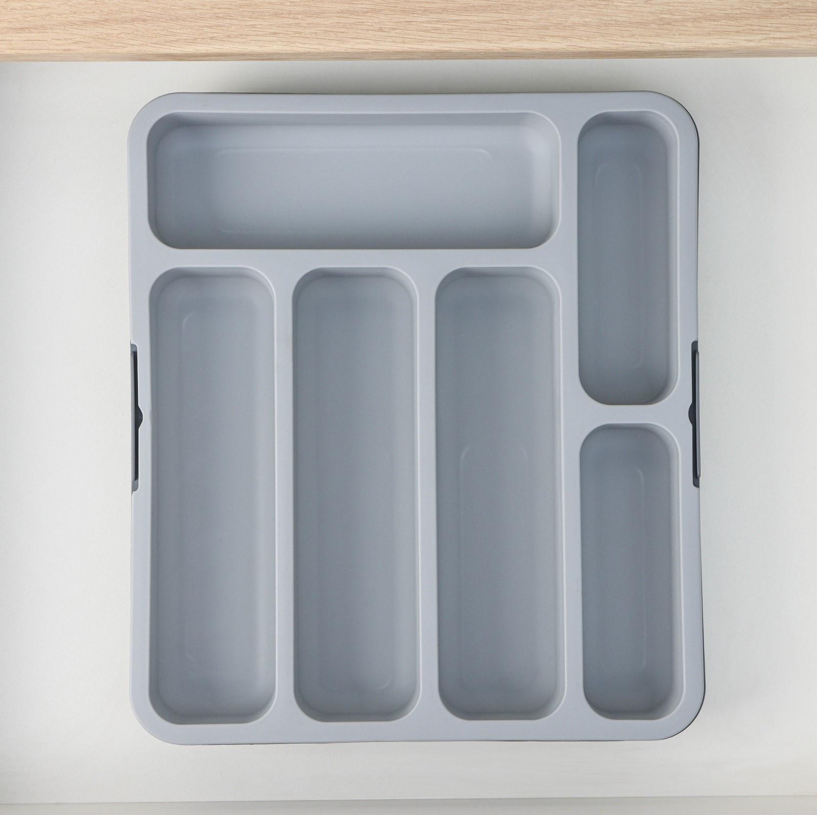 Лоток для столовых приборов, раздвижной, 31×35,5×5,5 см, 5 отделениий, цвет серый