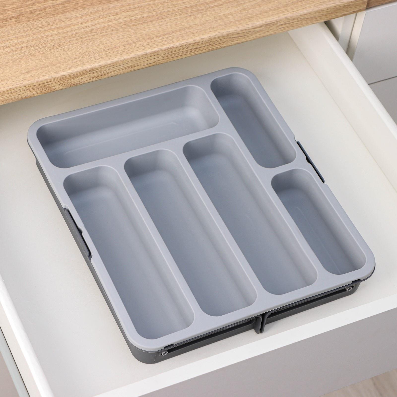 Лоток для столовых приборов, раздвижной, 31×35,5×5,5 см, 5 отделениий, цвет серый