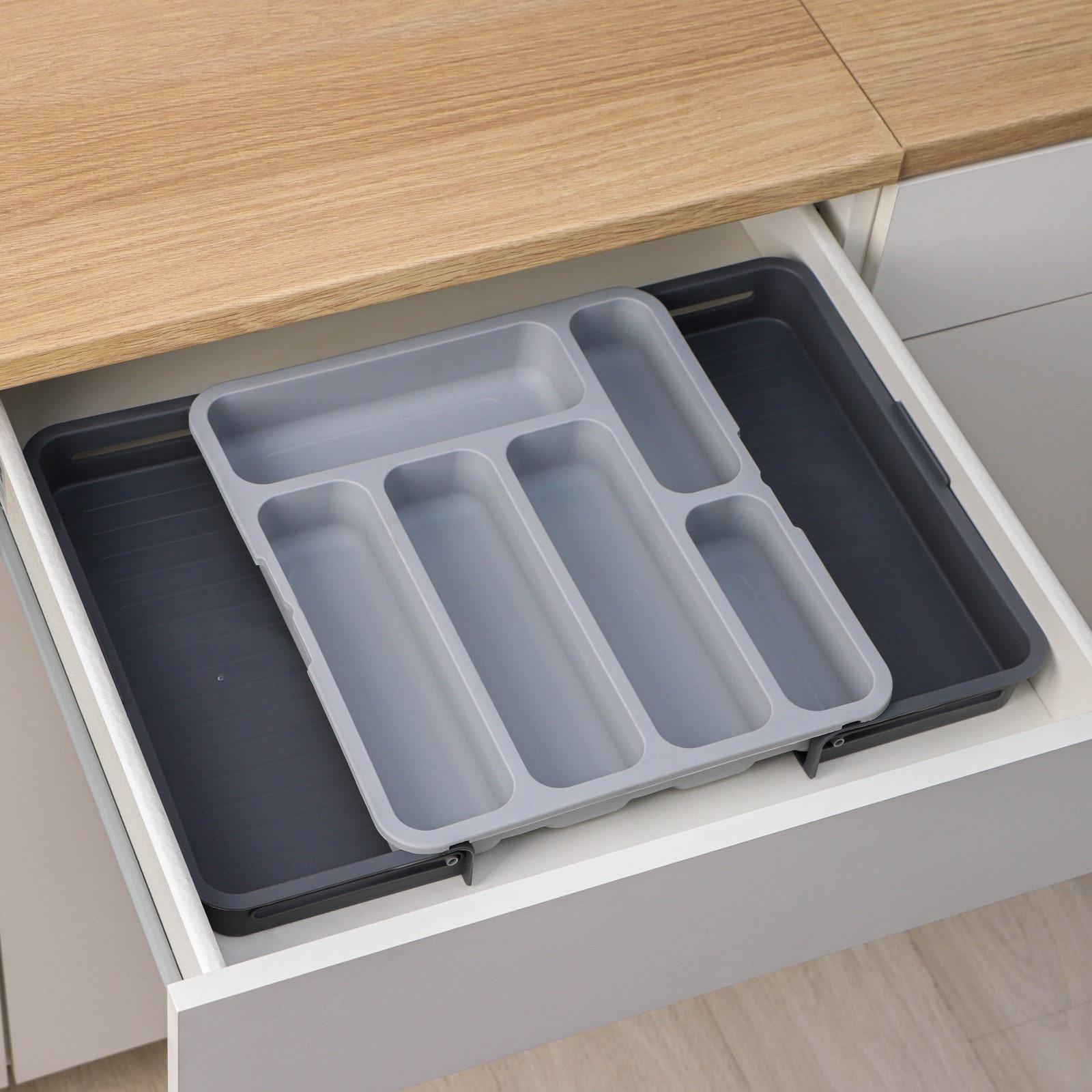 Лоток для столовых приборов, раздвижной, 31×35,5×5,5 см, 5 отделениий, цвет серый