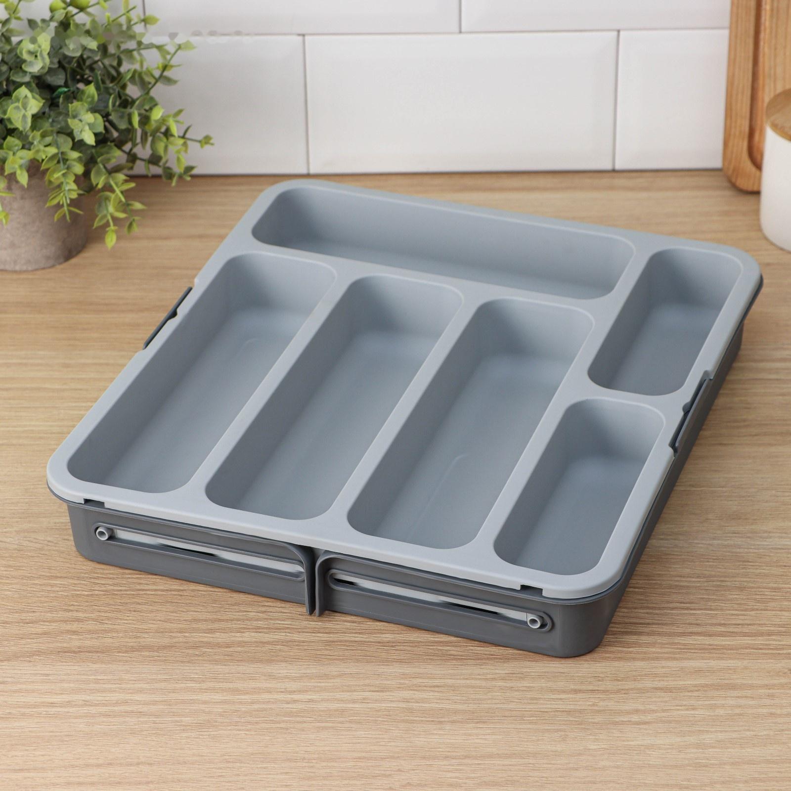Лоток для столовых приборов, раздвижной, 31×35,5×5,5 см, 5 отделениий, цвет серый