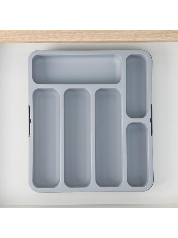 Лоток для столовых приборов, раздвижной, 31×35,5×5,5 см, 5 отделениий, цвет серый