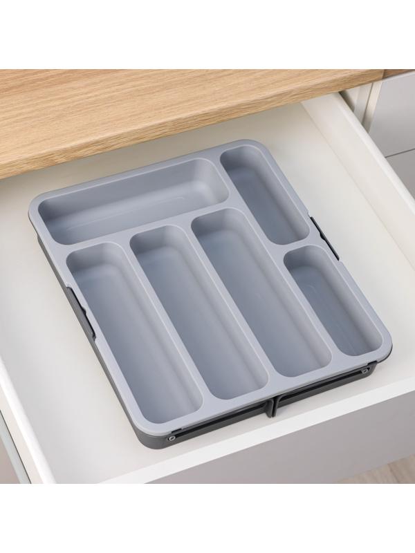 Лоток для столовых приборов, раздвижной, 31×35,5×5,5 см, 5 отделениий, цвет серый
